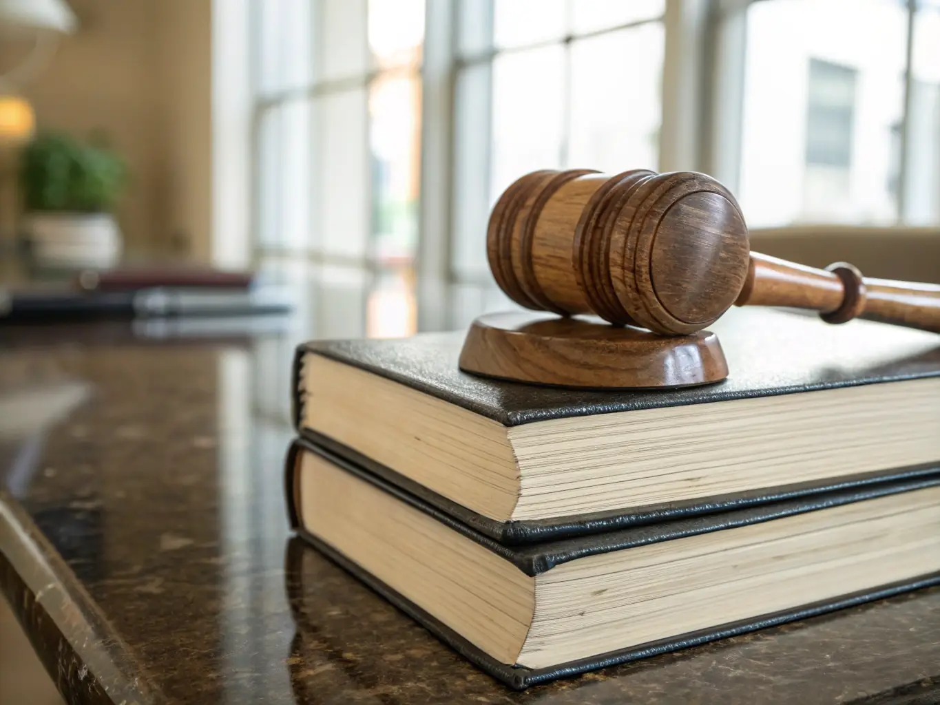 A gavel resting on a stack of legal books in a Honduran courtroom, symbolizing the firm's expertise in criminal law.